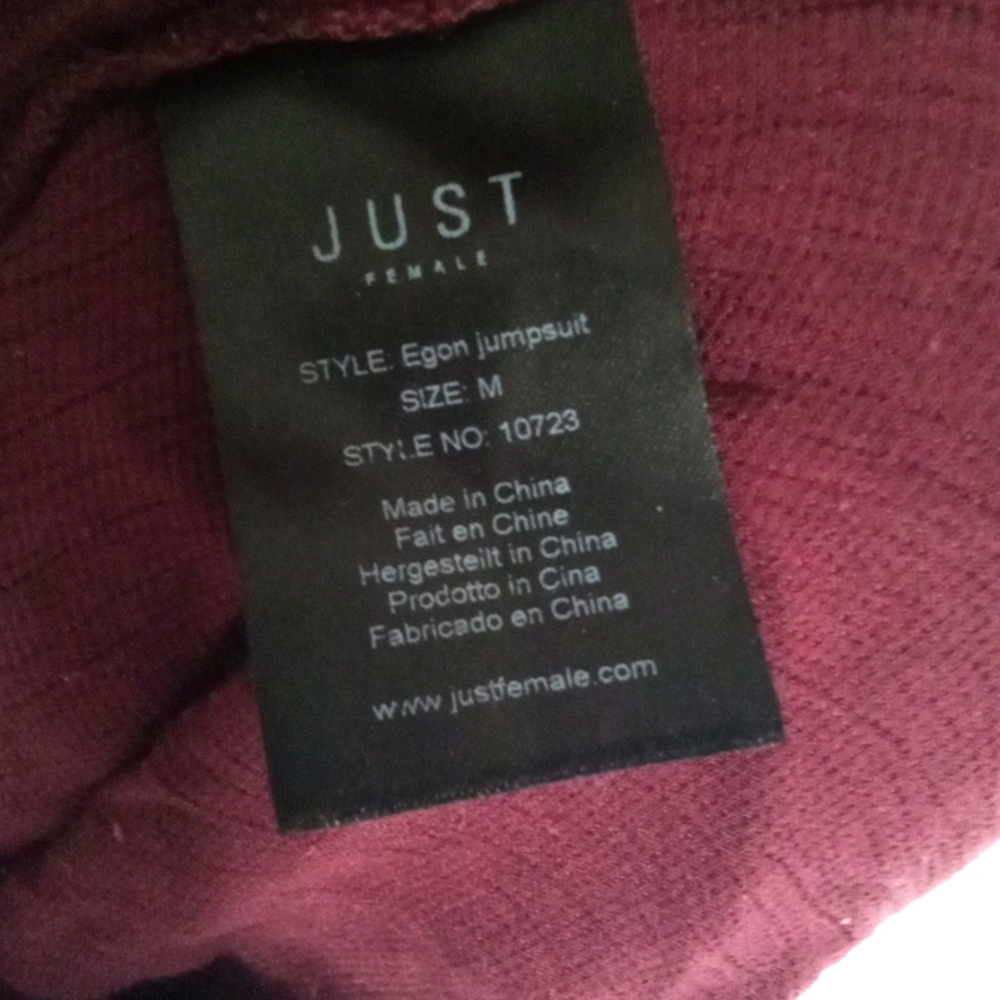Just Female Egon Wide-Leg Jumpsuit M Deep red to Plum color